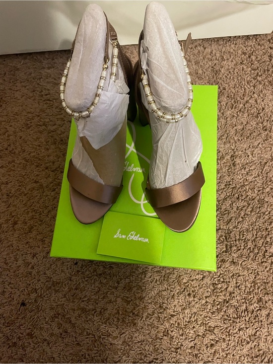 Sam Edelman Shoes - Sam Edelman Metallic Bronze Beaded-Ankle Heels